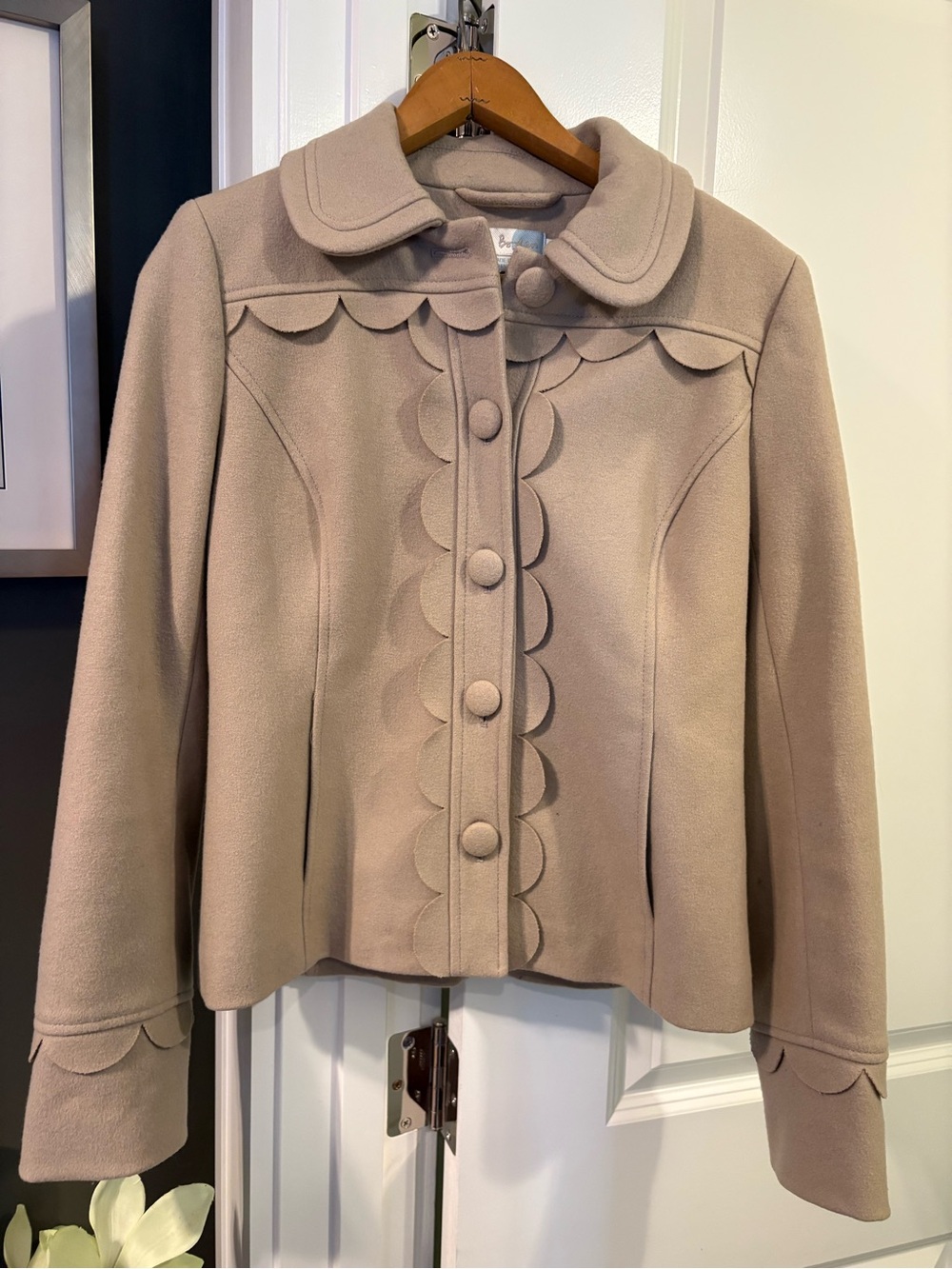 Biden Wool-Blend Scallop Trim Jacket in Taupe 4